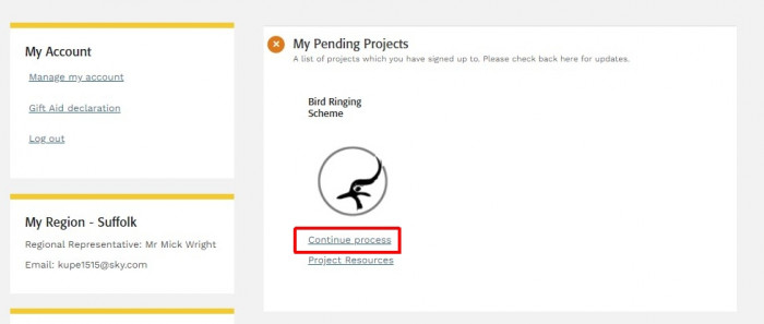 Screenshot showing how to get back to the questions for ringing trainers Screenshot showing how to get back to the questions for ringing trainers