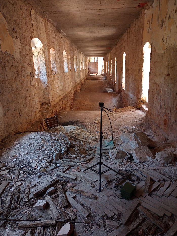 Getting good sound recordings inside a more confined roost setting can be particularly challenging. Inside the monastery, we used tripods to ensure that we were still able to collect good recordings.