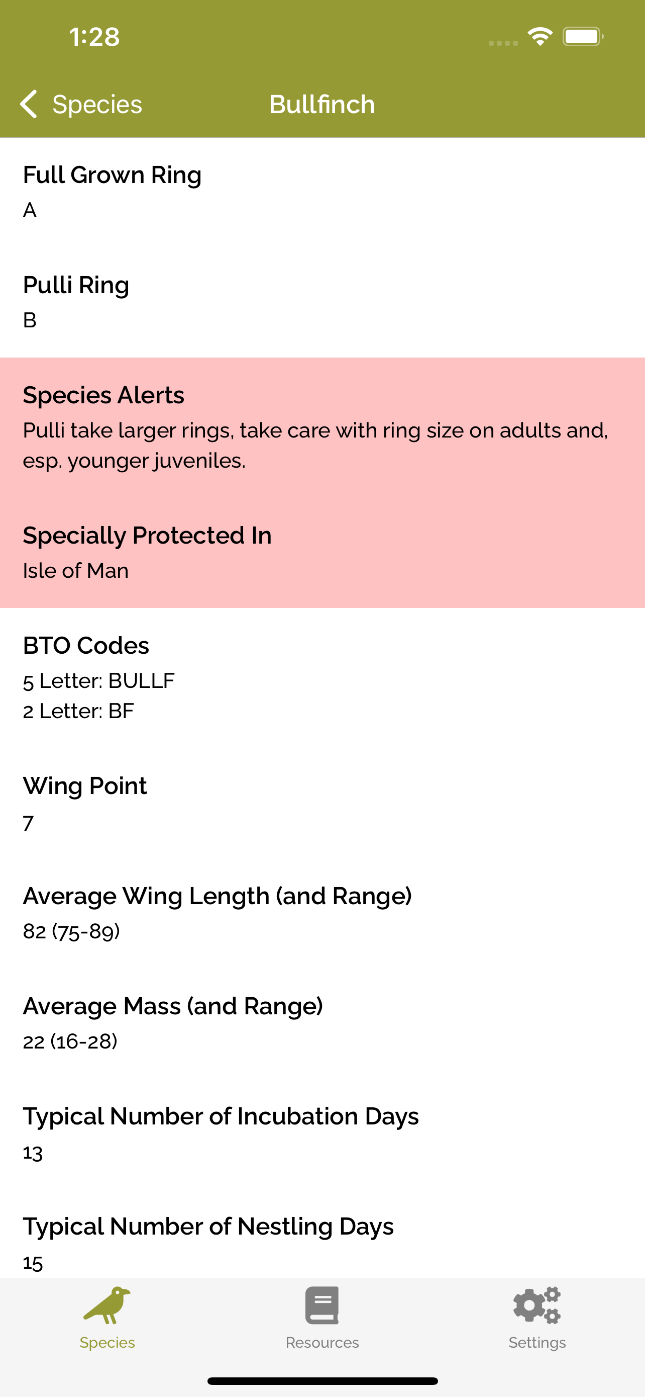 Screenshot of the Bullfinch section in the app