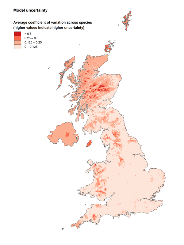 Map showing model uncertainty